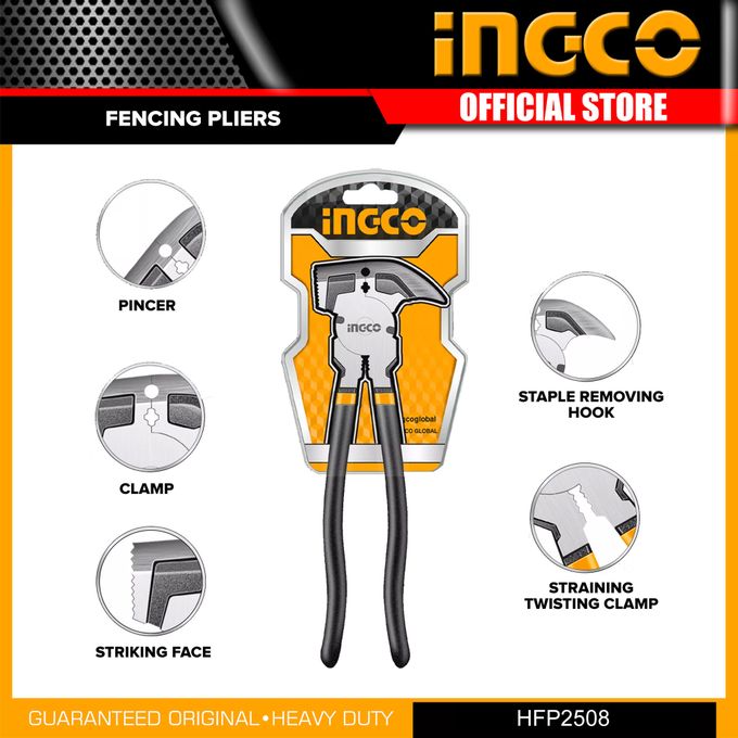 Ingco Fencing Plier 10'' & Hammer Head Heavy Duty With Wire Cutters, & Staple Remover