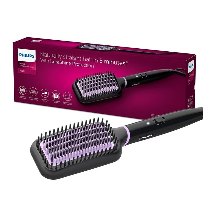 Philips Hair Straightener Brush Everyday Styling with KerashineCare in 5 mins atural Straight, Shiny and Frizz Free Hair I Triple Bristle Design