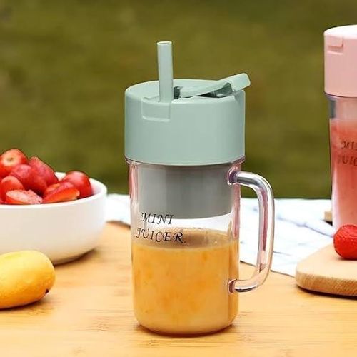 Mini Portable Blender Cup Mug Bottle With Handle And Straw Rechargeable Juicer