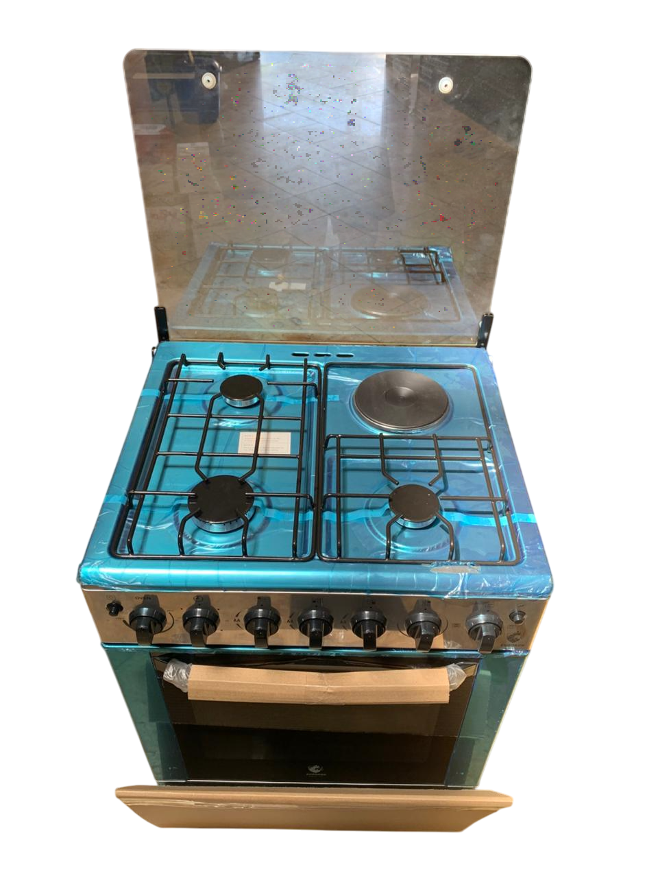 Euroken Cooker EURO65-3+1-E  OVEN Free Stand Glass Top Cooker,Rotisserie,White, 75L