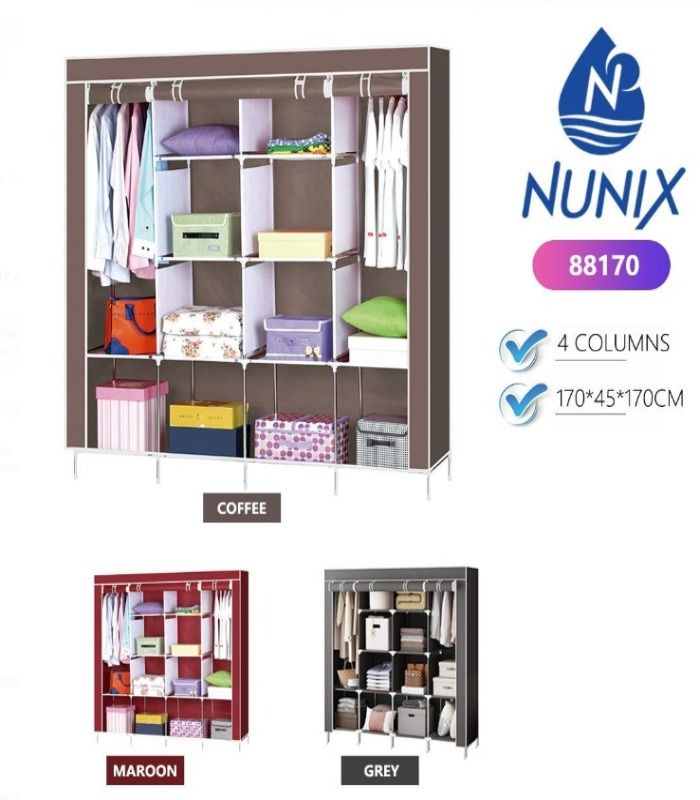 Nunix Portable 4 Column Wardrobe With Quality Fabric 88170