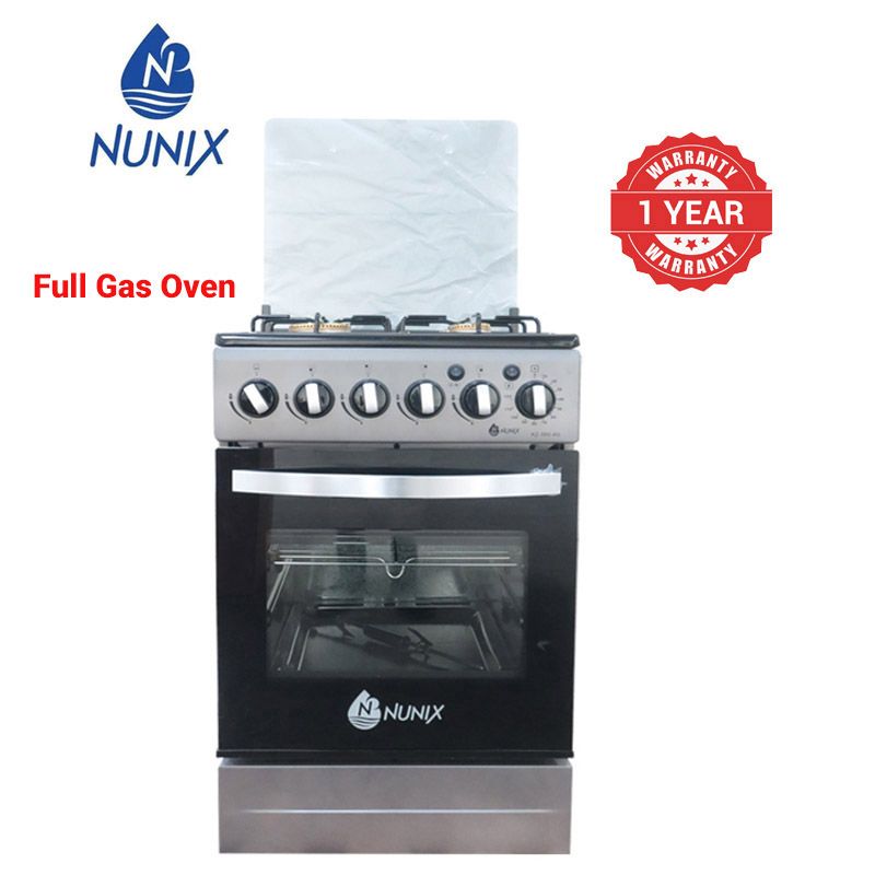 Nunix KZ-560-GO Free Standing 4 Gas Burners Oven Cooker Gas Cooker 1.5 M Hose Pipe +6KG Regulator+2 pcs Gas Tighteners