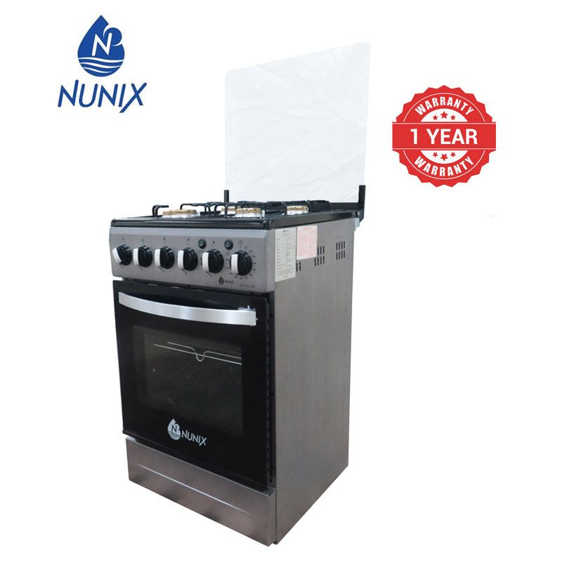 Nunix KZ-560-GO Free Standing 4 Gas Burners Oven Cooker Gas Cooker 1.5 M Hose Pipe +6KG Regulator+2 pcs Gas Tighteners