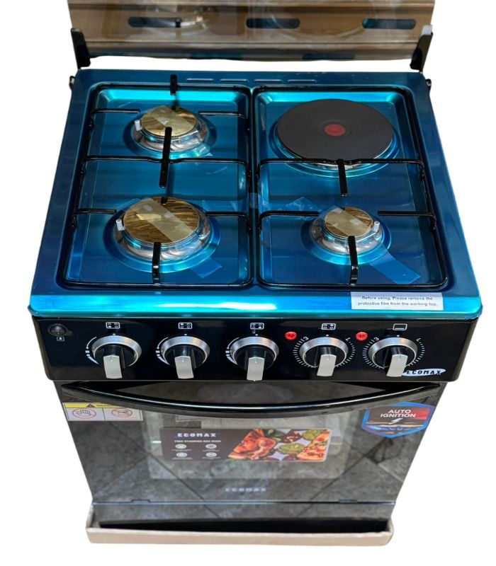 Ecomax Cooker 50x55cm 3 Gas Burners + 1 Hotplate Cooker  (1 YR WRTY)