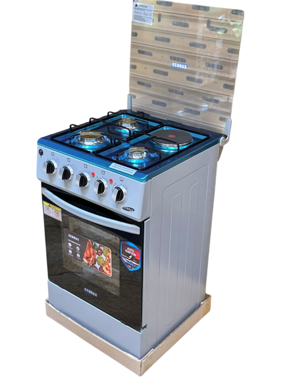 Ecomax Cooker 50x55cm 3 Gas Burners + 1 Hotplate Cooker  (1 YR WRTY)