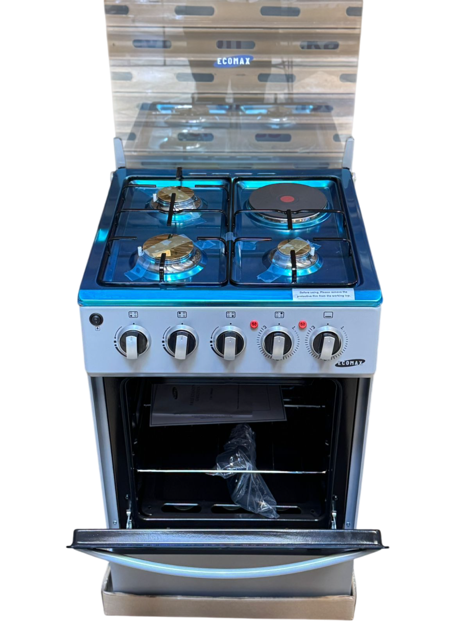 Ecomax Cooker 50x55cm 3 Gas Burners + 1 Hotplate Cooker  (1 YR WRTY)