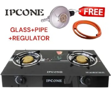 Ipcone Cooker 2 Burner  Glass Top With Free 6kg Regulator, Gas Pipe And Tighteners   8112-2