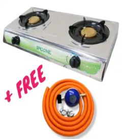 Ipcone Cooker 2 Burner Gas Tabletop Stainless Steel  With Free 6kg regulator, Gas pipe and Tighteners 7102