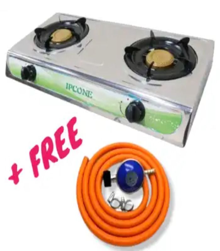 Ipcone Cooker 2 Burner Gas Tabletop Stainless Steel  With Free 6kg regulator, Gas pipe and Tighteners 7102