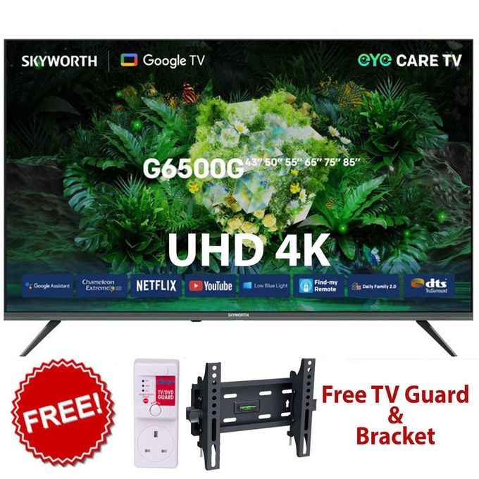 Skyworth TV 43inch Smart 4K UHD Google Tv – Frameless FREE WALL MOUNT + TV GAURD (1 Year Warranty)