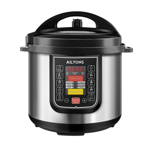 AILYONS Pressure Cooker Multi-Function Explosive Proof 1000W -Silver (1YR WRTY) LS-A6-6L