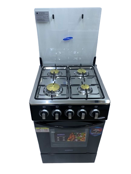 Ecomax Cooker 50x55cm 4 Gas Burners  With Gas Oven (1 YR WRTY)