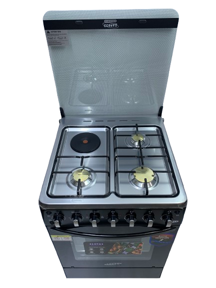 Ecomax Cooker 3 Gas Burners + 1 Hotplate With Electric Oven 60x60cm Black