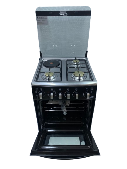 Ecomax Cooker 3 Gas Burners + 1 Hotplate With Electric Oven With Free Gifts  Black