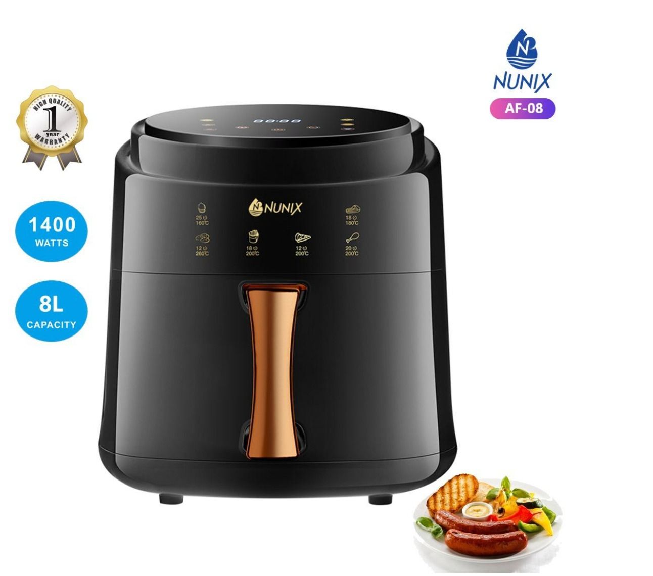 Nunix Air Fryer Oil Free with Digital Touch Screen 8L AF-8