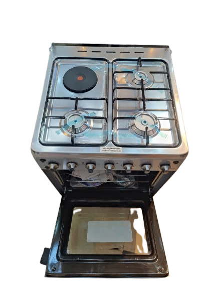 Ecomax Cooker 3 Gas Burners + 1 Hotplate With Electric Oven With Free Gifts  Silver