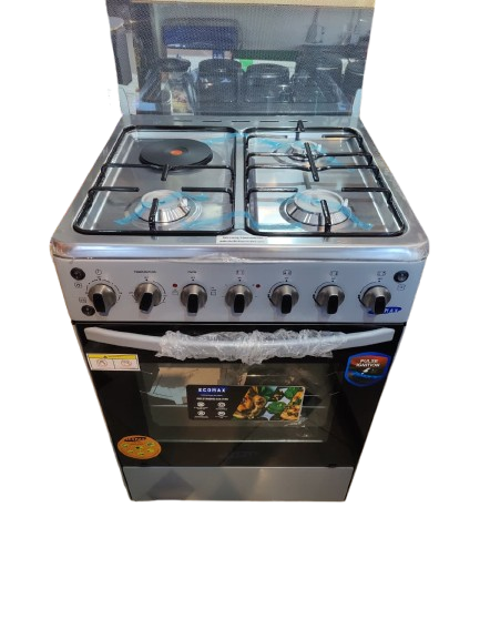 Ecomax Cooker 3 Gas Burners + 1 Hotplate With Electric Oven With Free Gifts  Silver