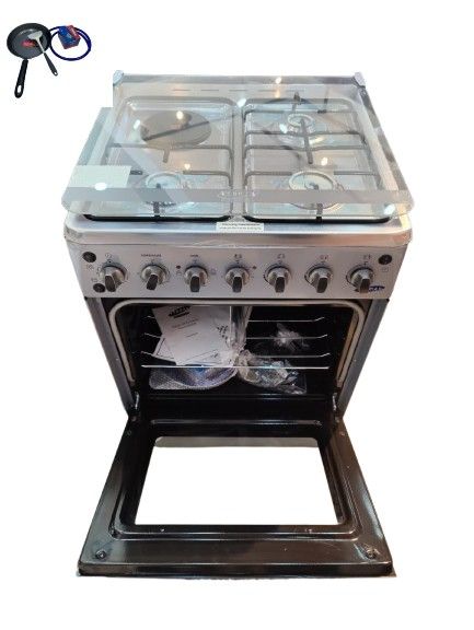 Ecomax Cooker 3 Gas Burners + 1 Hotplate With Electric Oven With Free Gifts  Silver