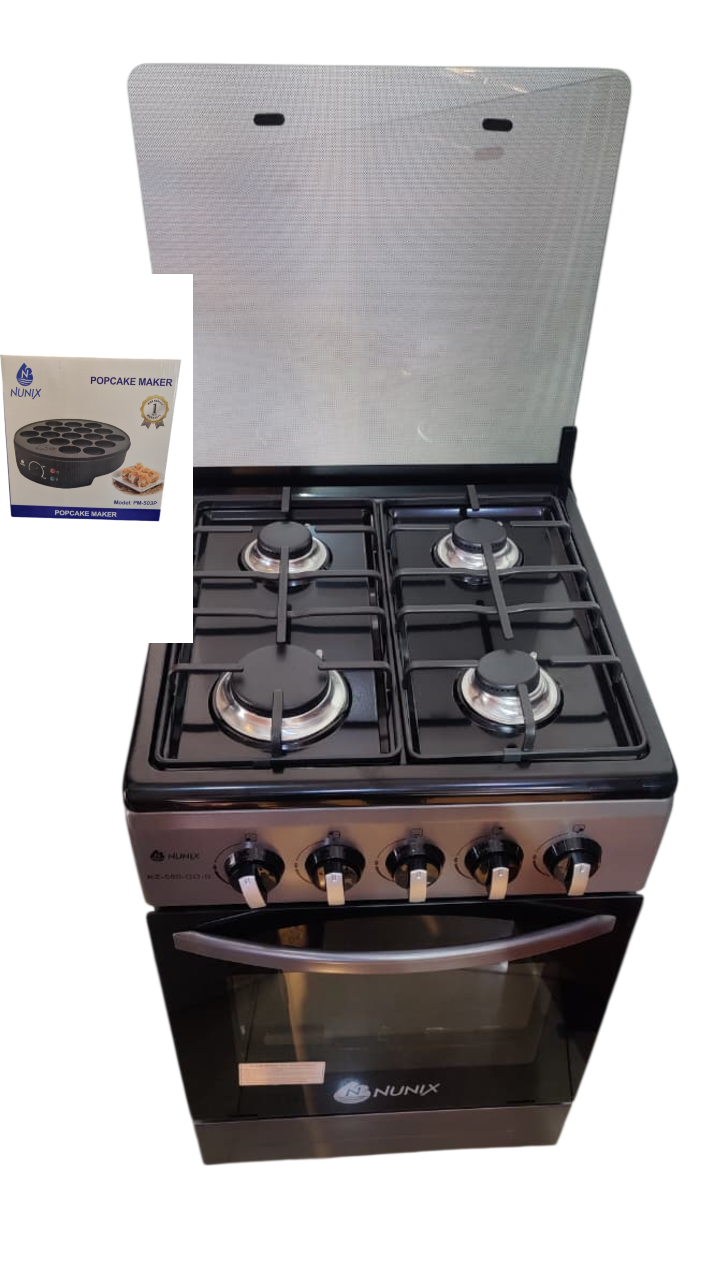Nunix Cooker 50×55cm 4-Gas Burner , Gas Oven With free Gift KZ-560-GO-S