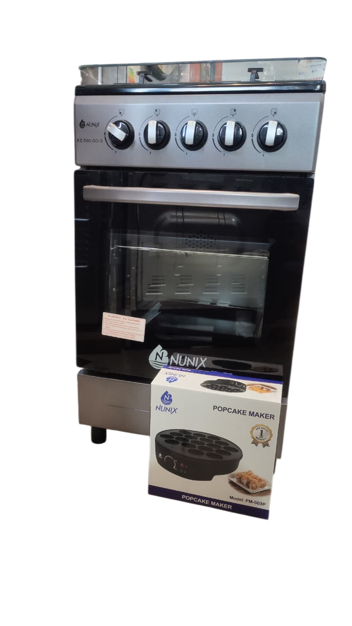 Nunix Cooker 50×55cm 4-Gas Burner , Gas Oven With free Gift KZ-560-GO-S