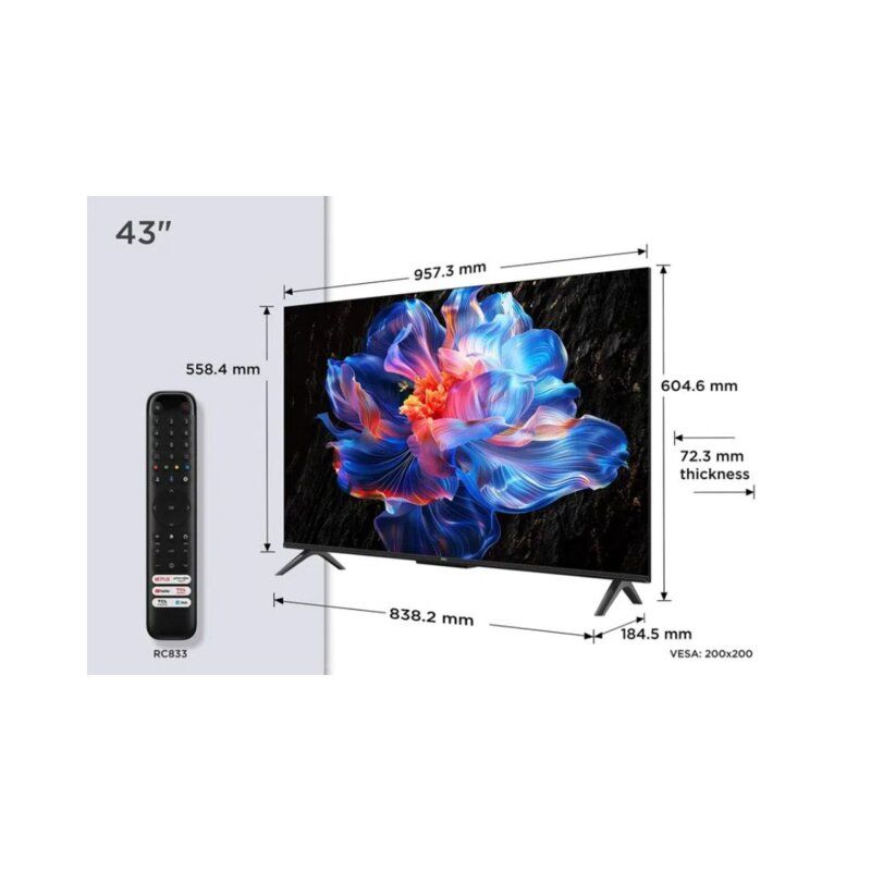 TCL TV 43 Inch V6C 4K HDR Smart Google TV Ultra HD Direct LED, Netflix, YouTube, Dolby Audio, WiFi
