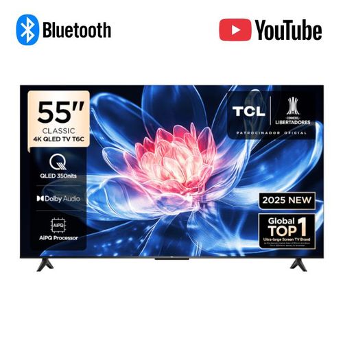 TCL TV 55 Inch T6C 4K QLED Google TV  Ultra HD Smart TV, Dolby Vision, HDR10+, Netflix, YouTube, Voice Control, WiFi & Bluetooth