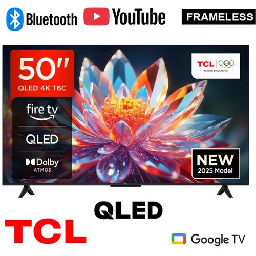 TCL TV 50 Inch T6C 4K QLED Smart Google TV  Ultra HD, Dolby Vision, HDR10+, Netflix, YouTube, WiFi and  Bluetooth