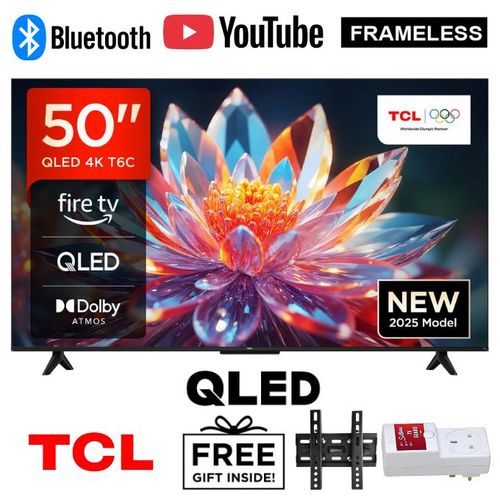TCL 50 Inch T6C 4K QLED Smart Google TV  Ultra HD, Dolby Vision, HDR10+, Netflix, YouTube, WiFi and  Bluetooth With Free Gifts