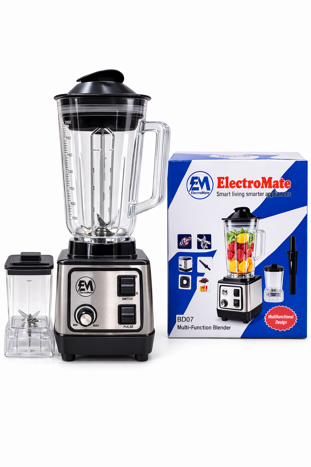 ElectroMate 2-In-1 Blender With Grinder BD07 High Power Kitchen Blender 2L
