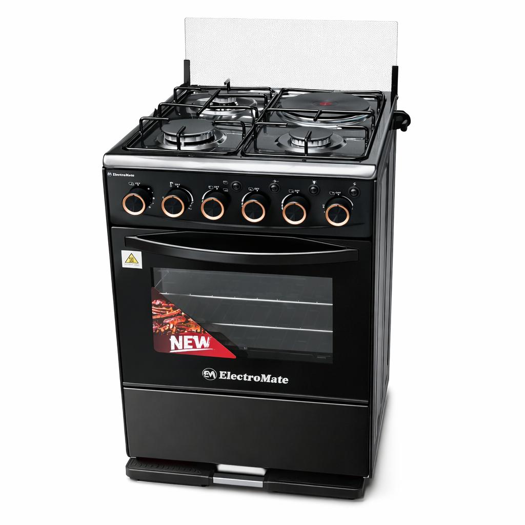 ElectroMate 50x55 3+1 Gas Cooker With Electric Oven, 3 Gas Burners + 1 Electric Plate, Standing Cooker, Black