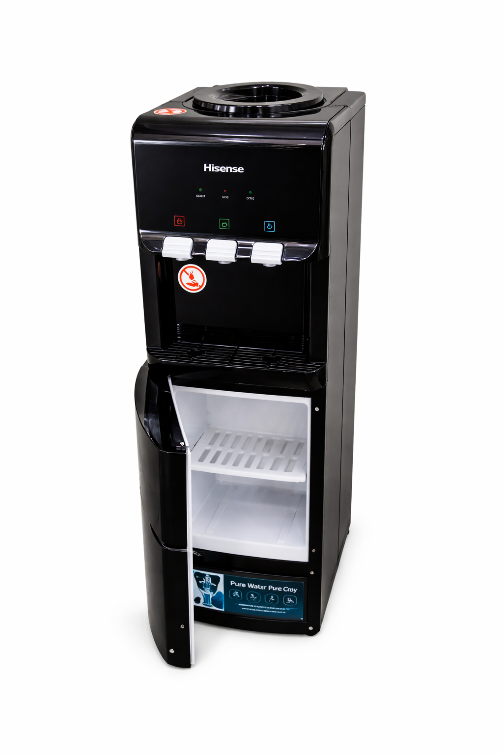 Hisense Water Dispenser H96WDTB3S1, Hot, Normal and Cold Compressor Cooling, Top Load With Storage Cabinet, Black