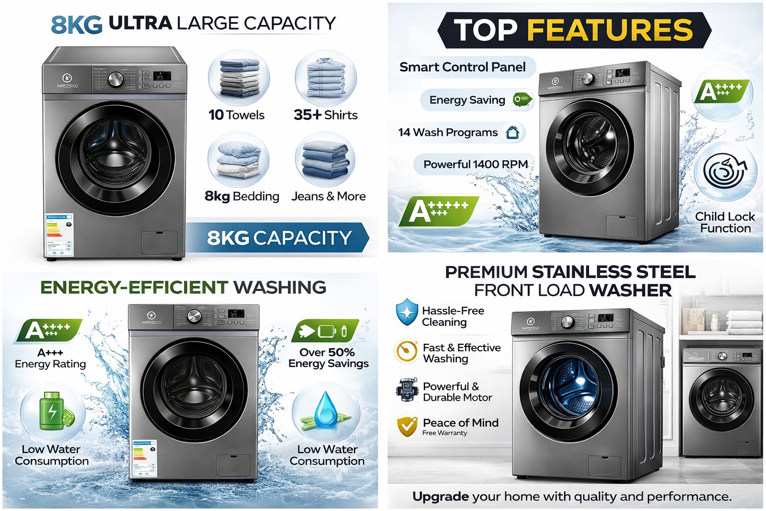 SmartPro Washing Machine 8kg Fully Automatic Front Load.