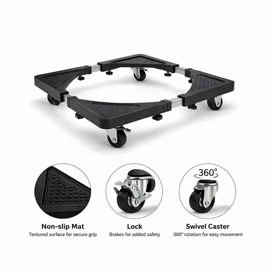 Detachable universal roller refrigerator base bracket, refrigerator handcart bracket, adjustable and extendable storage rack, suitable for home kitchens