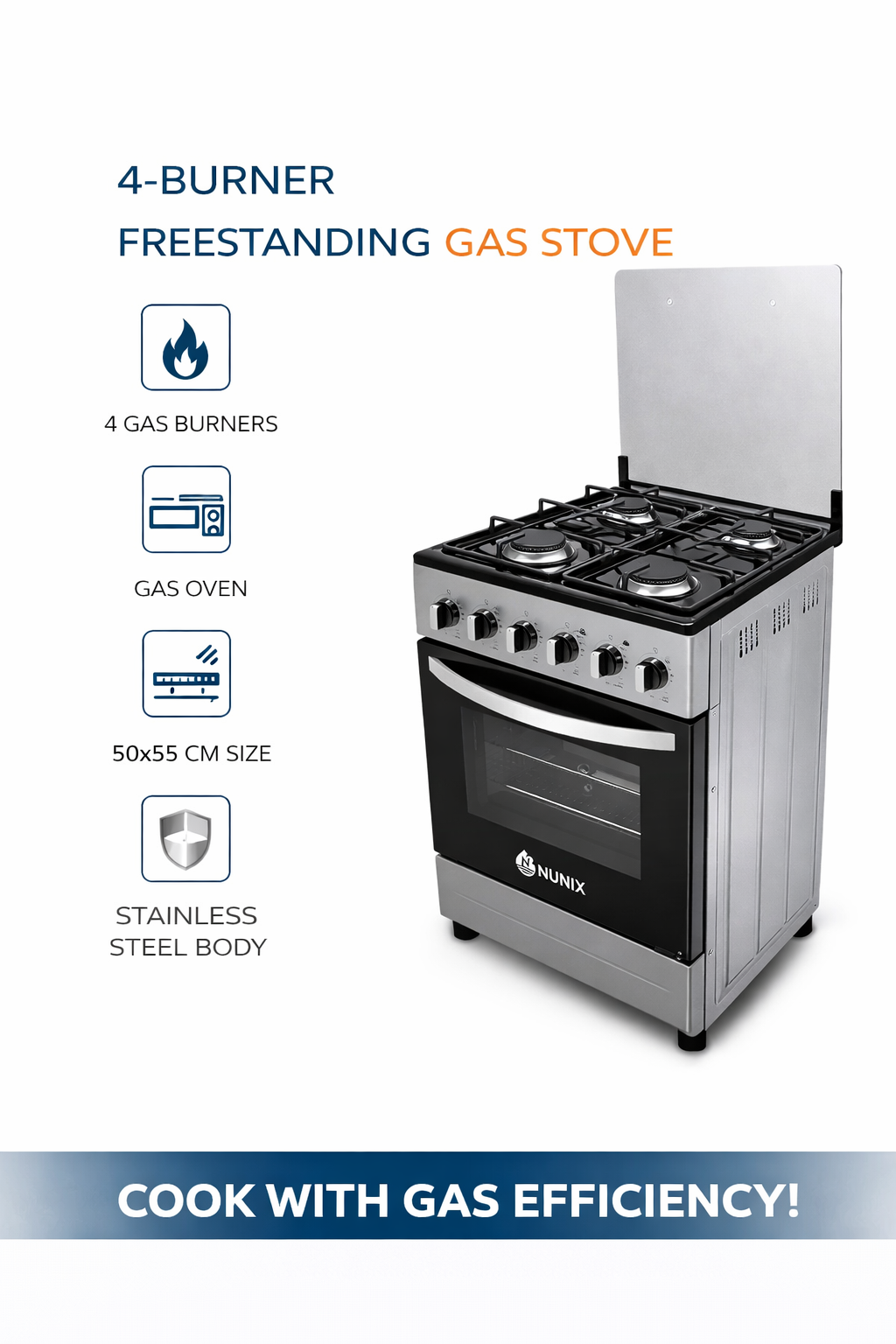 Free Standing 4 Gas Burner With Gas Oven Cooker 50 * 55 * 84cm