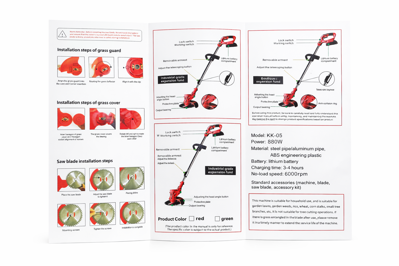 Lithium Battery Lawn Mower Rechargeable Cordless Grass Trimmer 880W, Electric Weed Cutter, Portable Brush Cutter Machine