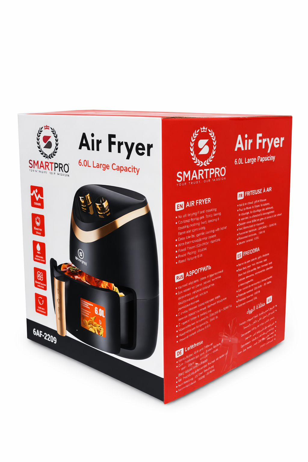 SmartPro 6L Air Fryer Large Capacity Oil-Free Cooker with Adjustable Temperature and Timer SAF-232B