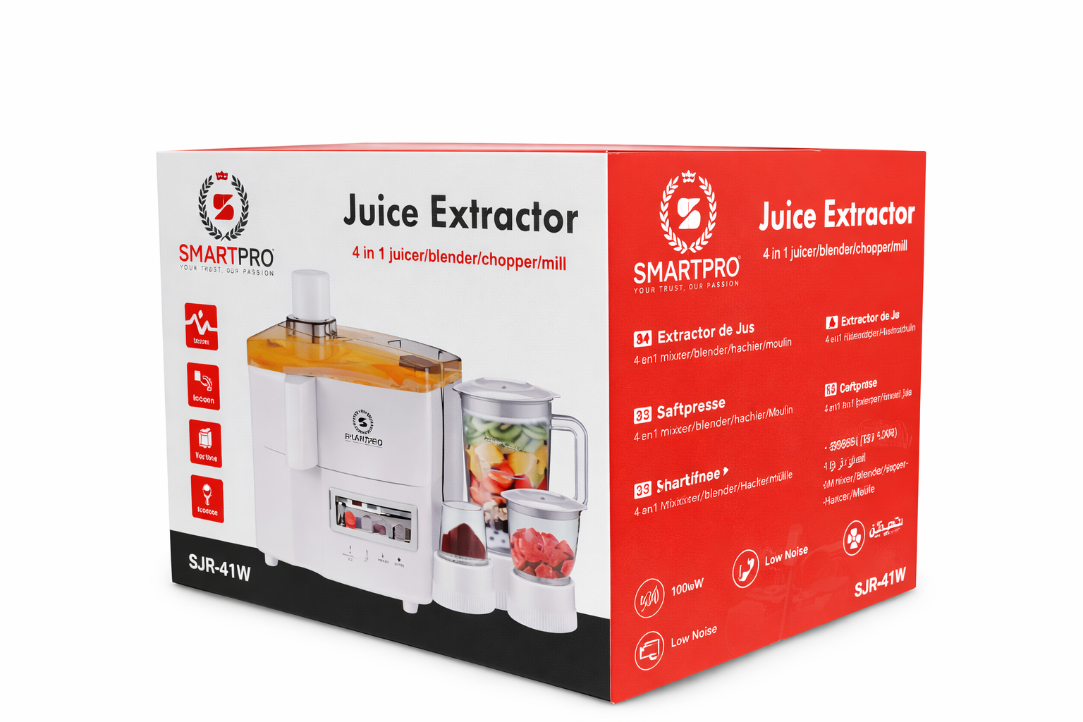 SmartPro 4-in-1 Juice Extractor, Juicer, Blender, Chopper and Grinder (1000W) Multi-Function Kitchen Machine SJR-41W