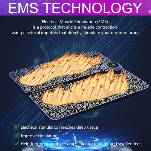 Electric Feet Massager, EMS Foot Massager, Folding Portable Rechargeable Foot Massage Mat, Reflexology Electronic Foot Massager Machine for Pain and Circulation, 8 Modes 19 Intensities Relax Muscles