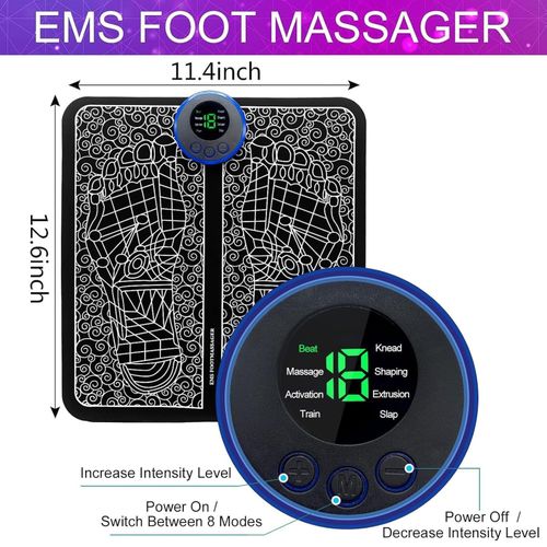 Electric Feet Massager, EMS Foot Massager, Folding Portable Rechargeable Foot Massage Mat, Reflexology Electronic Foot Massager Machine for Pain and Circulation, 8 Modes 19 Intensities Relax Muscles