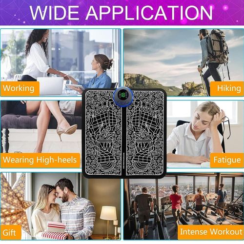 Electric Feet Massager, EMS Foot Massager, Folding Portable Rechargeable Foot Massage Mat, Reflexology Electronic Foot Massager Machine for Pain and Circulation, 8 Modes 19 Intensities Relax Muscles