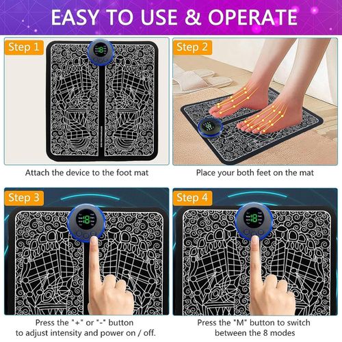 Electric Feet Massager, EMS Foot Massager, Folding Portable Rechargeable Foot Massage Mat, Reflexology Electronic Foot Massager Machine for Pain and Circulation, 8 Modes 19 Intensities Relax Muscles
