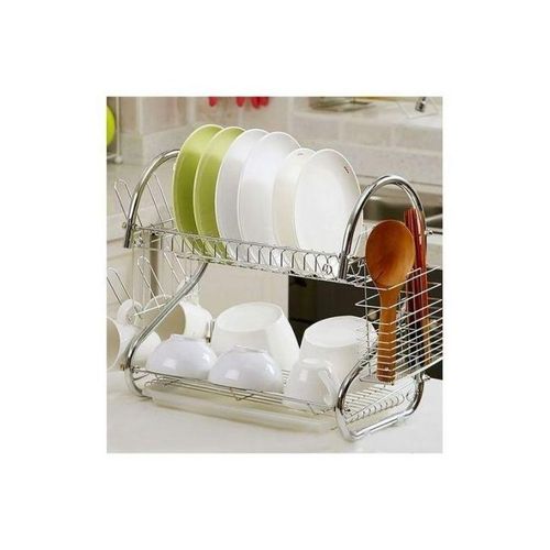 Stainless Steel Dish Rack 2 Tier - Space Saver Dish Drainer Drying Holder Sliver