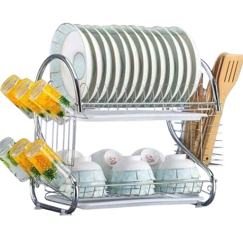 Stainless Steel Dish Rack 2 Tier - Space Saver Dish Drainer Drying Holder Sliver