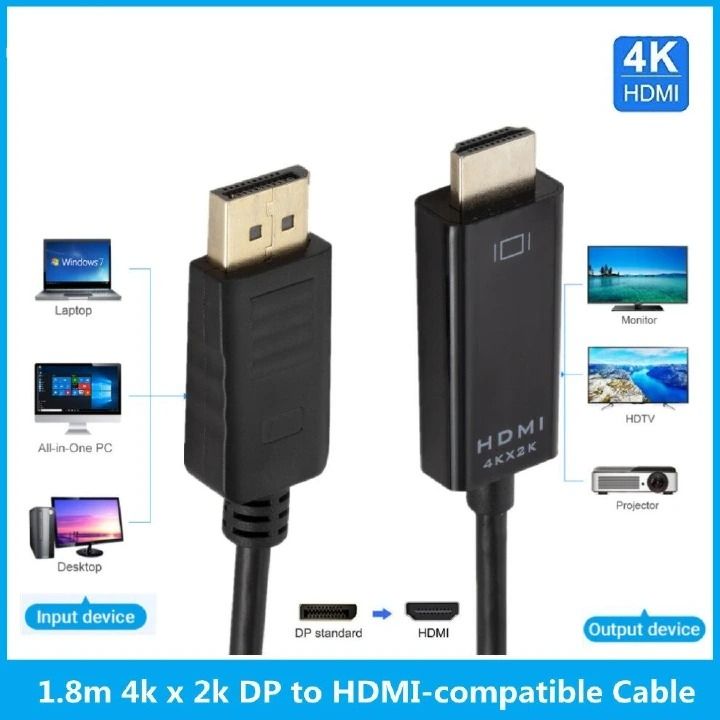 1.8m Cable 4K DisplayPort DP To HDMI-compatible Video Audio Cable DP Display Port To HD Adapter For Computer Laptop To TV Monitor -