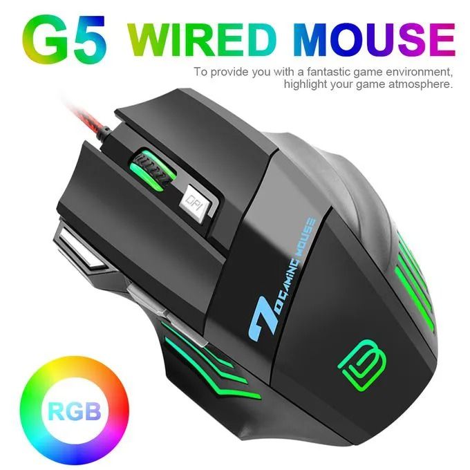 Mouse Colorful LED Gaming Mouse 5000 DPI Wired Mice Optical Wired Gamer Mouse For Desktop Laptop PC Computer -