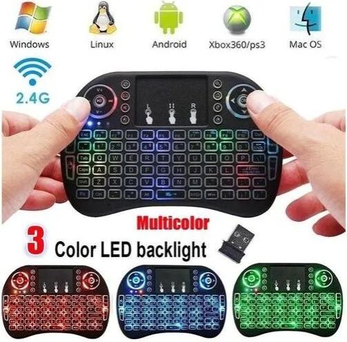 Colorful Backlight Keyboard For Smart TV  2.4G Air Mouse Remote Touchpad for Android TV Box PC I8 Mini Rechargeable Wireless Keyboard -