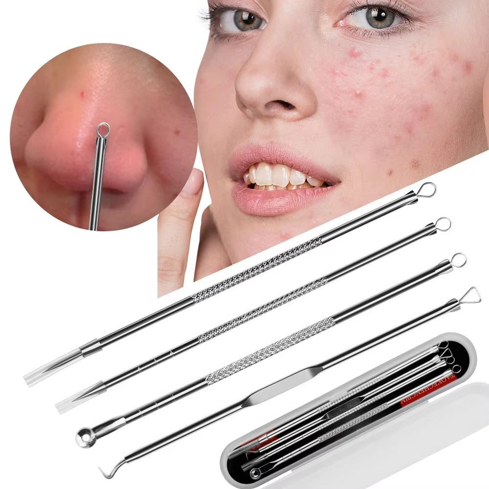 4pcs/set Blackhead Remover Professional Acne Pimple Blemish Beauty Women Skin Care Facial Cleaning Face Skin Care Tool Kit -