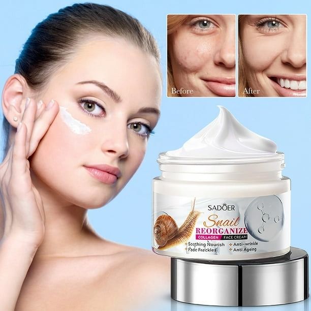 New Snail Face Cream Collagen Facial Anti Aging Nourishing Brighten Serum Hyaluronic Acid Hydrating Moisturizing Skin Care- SADOER -