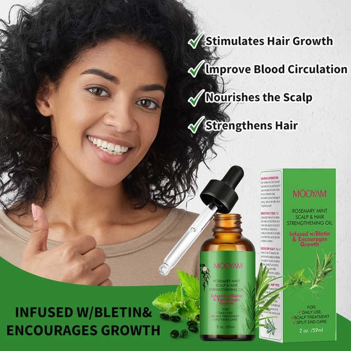 Organic Rosemary Mint Scalp & Hair Strengthening Oil With Biotin & Essential Oils,Hair Growth Multipurpose Rosemary Oil - MOOYAM -