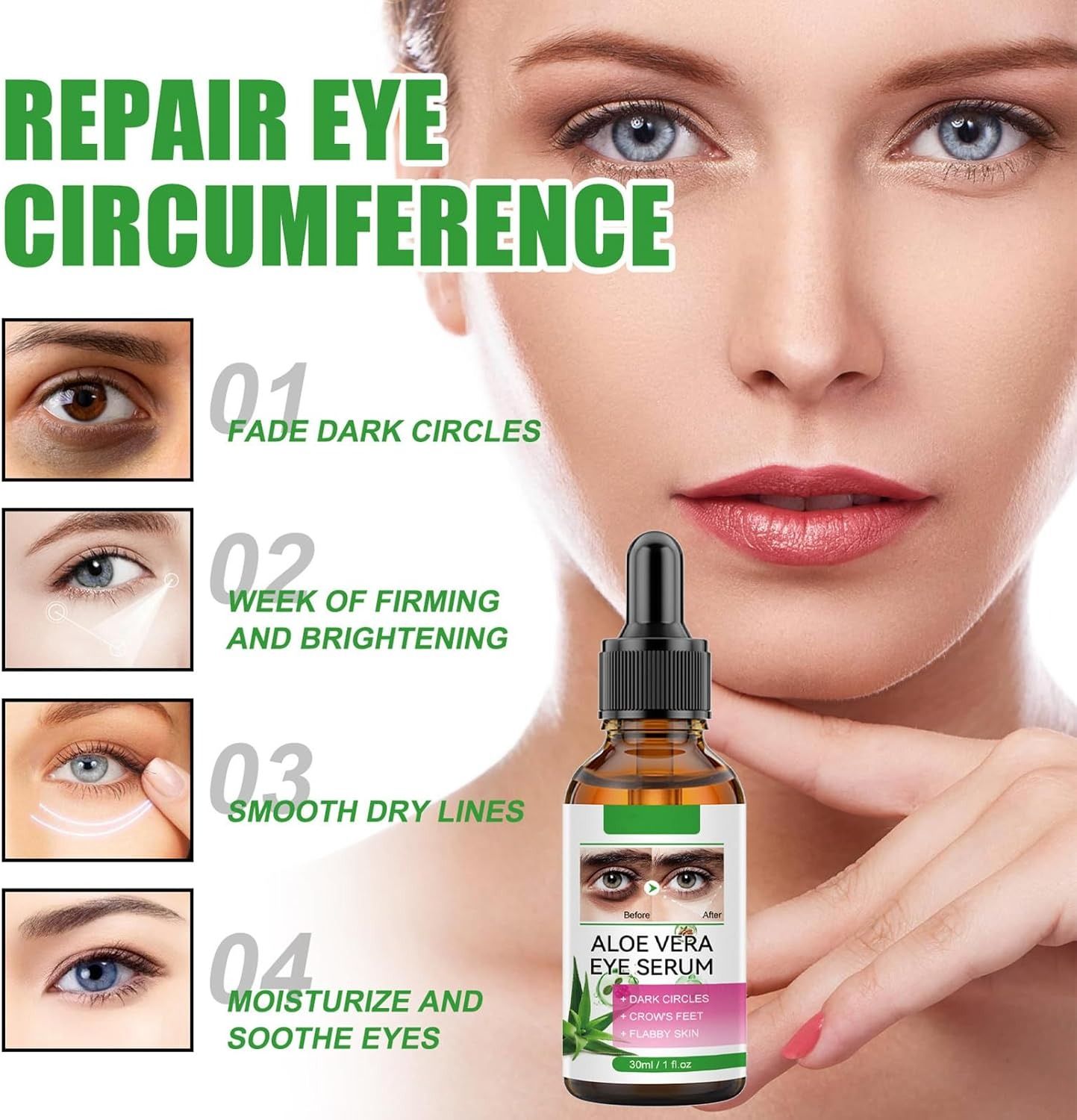 Eye Anti Wrinkle Pufiness Dark Circles Remover Aloe Vera Serum Fade Fine Lines Eye Bags Anti-aging Firming Lifting Eye Care Product - MOOYAM -